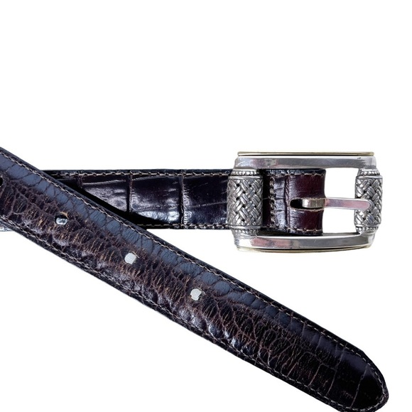 BRIGHTON Crocodile Embossed Leather Belt with Metal Embellished Hardware Size S - Picture 9 of 14